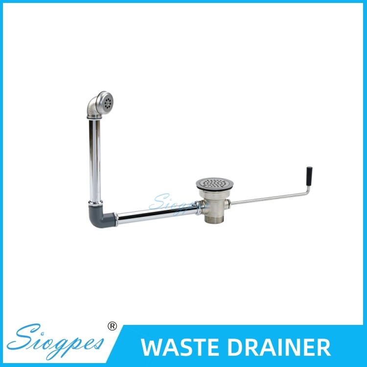 D3299 Twist Handle Waste Water Outlet with Overflow Connected Pipe Industrial Twist Lever Waste Drain